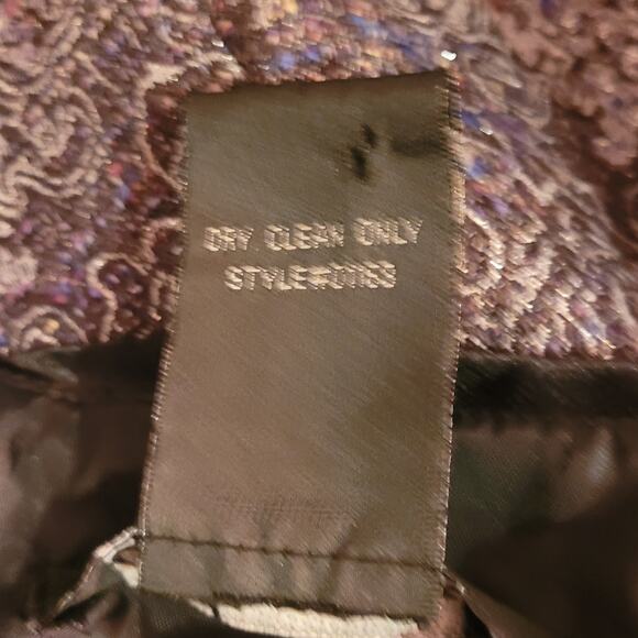 CR Signature Strapless Shimmer Mini Dress Sz M Purple Metallic Party Mesh Ruffle - Picture 10 of 10